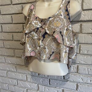 BCBGeneration Women’s Crop Layered Tank Top Paisley L NWT